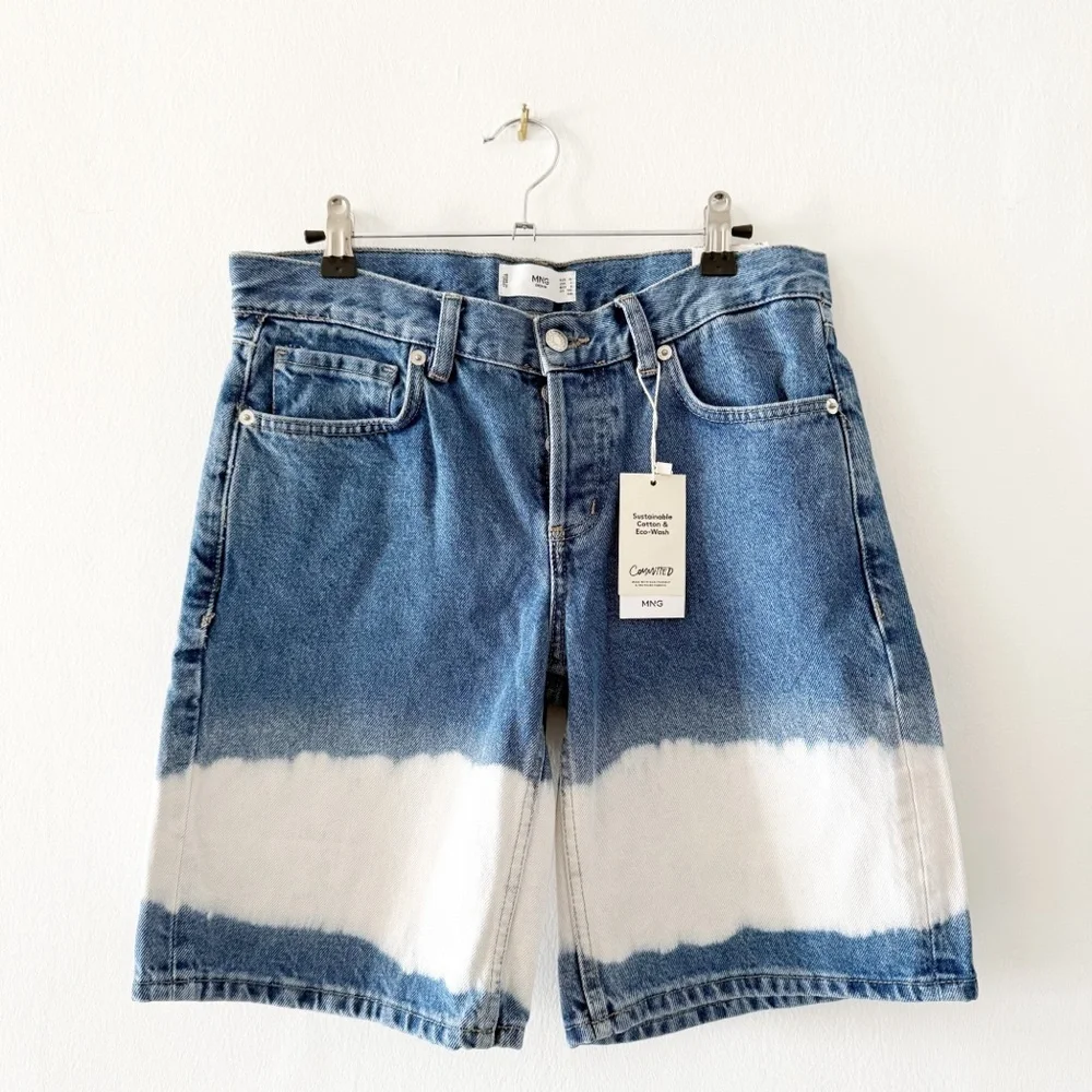 NEW Mango Tie-Dye Bleach Long Bermuda Denim Jean Shorts Size US 4